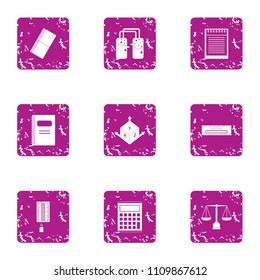 Scientific input icons set. Grunge set of 9 scientific input vector icons for web isolated on white background