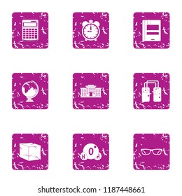 Scientific investigate icons set. Grunge set of 9 scientific investigate vector icons for web isolated on white background