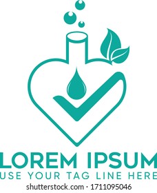 Logo für wissenschaftliche Labels mit minimalistischem Muster für Flachbildschirme und Vektorillustrationen mit Heart-Form-Leder