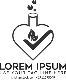 Scientific Lab Type Logo With Heart Shape Leaf Chemical Drop Minimalist Flat And Vector Logo Design Template