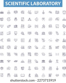 Scientific laboratory line icons, signs set. Scientific, Laboratory, Testing, Research, Instruments, Experiments, Chemicals, Analysis, Samples outline vector illustrations.
