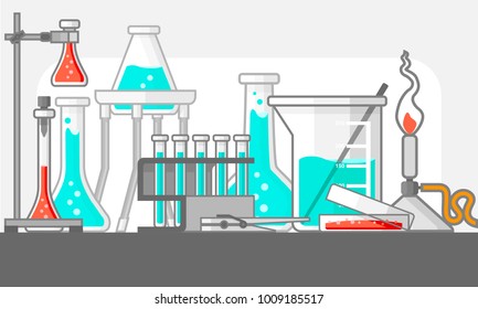 Scientific and laboratory materials and tools in Still Life composition. Flat design concept. Vector illustration.