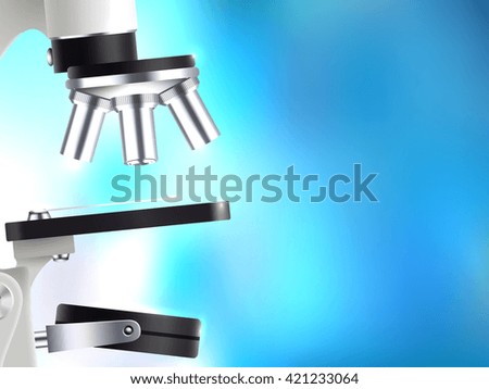 Scientific laboratory microscope with multiply objective lenses for complimentary views detail with blurred background realistic vector illustration 