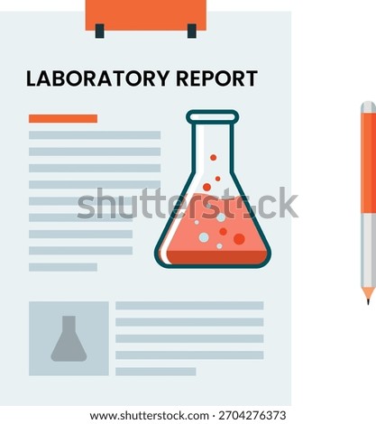 Scientific laboratory report document with flask and data for research documentation