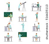 Scientific laboratory research staff members retro cartoon icons collection with astronomer biologist and  nuclear physicist isolated vector illustration 