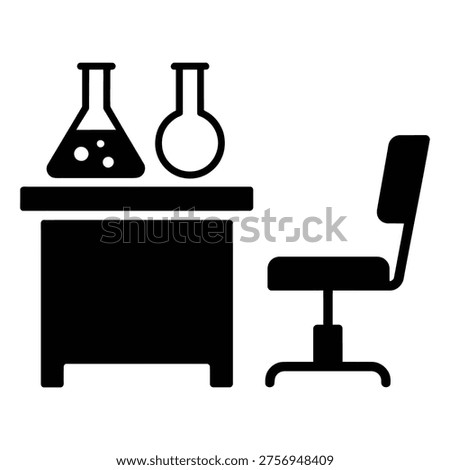 Scientific laboratory setup with essential lab equipment and a stool