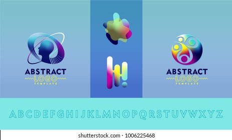 Scientific logo. Vector Abstract liquid 3d gradient Brand Company Design on modern background template. Globe arrow logo design. Internet social network web concept with alphabet font easy editable