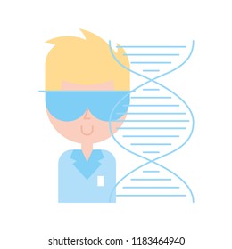 scientific man with goggles dna molecule chemistry laboratory