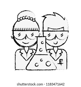 scientific man and woman professional test tube chemistry laboratory