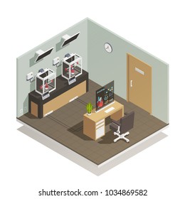 Scientific medical computer controlled facility for human organs tissues preservation research and donations isometric composition vector illustration 