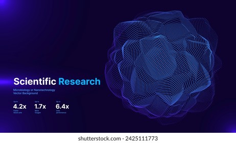 Scientific Medical Research Background. Abstract Science Blue Cells Backdrop with Depth of Field Blur Particles Effect. Futuristic Plant Microbiology. Blue Virus Cells Vector Illustration.