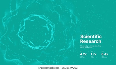 Scientific Medical Research Background. Abstract Science Blue Cells Backdrop with Depth of Field Blur Particles Effect. Futuristic Plant Microbiology. Blue Virus Cells Vector Illustration.