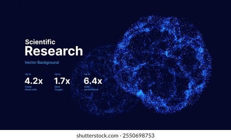 Scientific Medical Research Background. Abstract Science Blue Cells Backdrop with Depth of Field Blur Particles Effect. Neural Network Artificial Intelligence Background. Vector Illustration.