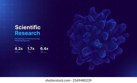 Scientific Medical Research Background. Abstract Science Blue Virus Cells Backdrop with Depth of Field Blur Particles Effect. Futuristic Plant Microbiology. Blue Virus Cells Vector Illustration.