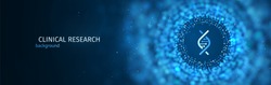 Scientific or medical research vector blue background template. Science abstract web banner with blur effect