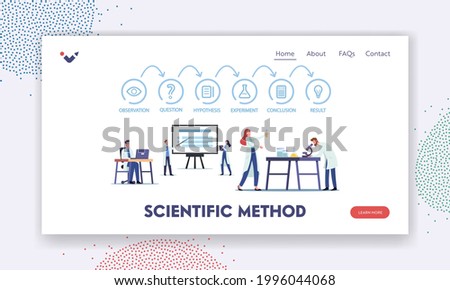 Scientific Method Landing Page Template. Scientists Characters Laboratory Investigation. Observation, Question, Hypothesis or Experiment, Conclusion and Result. Cartoon People Vector Illustration
