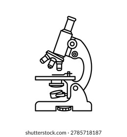 Scientific microscope line art vector icon for lab use with microscope laboratory research