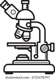 Icono de Vector de microscopio científico. Ilustración de equipo de laboratorio. Herramienta de investigación biotecnológica. Cristalería de laboratorio médico.