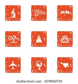 Scientific mission icons set. Grunge set of 9 scientific mission vector icons for web isolated on white background