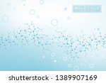 Scientific molecule background DNA double helix illustration with shallow depth of field. Mysterious wallpaper or banner with a DNA molecules. Genetics information vector.