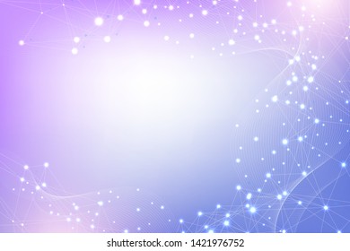 Scientific molecule background DNA double helix illustration with shallow depth of field. Mysterious wallpaper or banner with a DNA molecules. Genetics information vector.