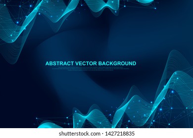 Scientific molecule background DNA double helix illustration with shallow depth of field. Mysterious wallpaper or banner with a DNA molecules. Genetics information vector.