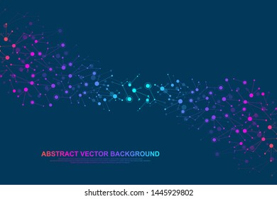 Scientific molecule background DNA double helix vector illustration with shallow depth of field. Mysterious wallpaper or banner with a DNA molecules. Health care and science innovation pattern