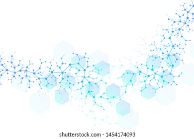 Scientific molecule background DNA double helix vector illustration with shallow depth of field. Mysterious wallpaper or banner with a DNA molecules. Health care and science innovation pattern