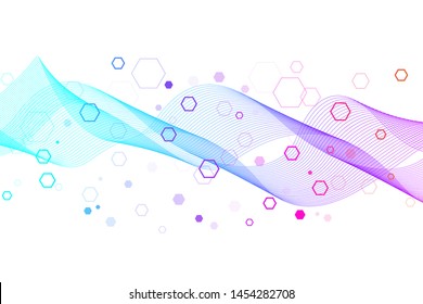 Scientific molecule background DNA double helix vector illustration with shallow depth of field. Mysterious wallpaper or banner with a DNA molecules. Health care and science innovation pattern