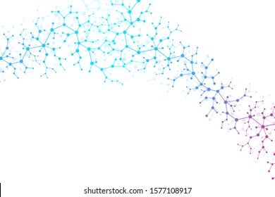 Scientific molecule background DNA double helix vector illustration with shallow depth of field. Mysterious wallpaper or banner with a DNA molecules. Health care and science innovation pattern