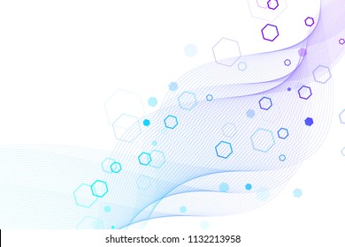 Scientific molecule background for medicine, science, technology, chemistry. Wallpaper or banner with a DNA molecules. Vector geometric dynamic illustration