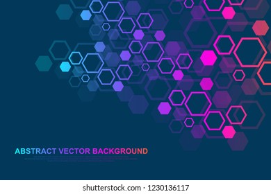 Scientific molecule background for medicine, science, technology, chemistry. Wallpaper or banner with a DNA molecules. Vector geometric dynamic illustration.