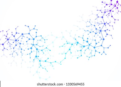 Scientific molecule background for medicine, science, technology, chemistry. Wallpaper or banner with a DNA molecules, DNA digital, sequence, code structure. Vector geometric dynamic illustration.