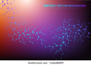 Scientific molecule background for medicine, science, technology, chemistry. Wallpaper or banner with a DNA molecules, DNA digital, sequence, code structure. Vector geometric dynamic illustration.