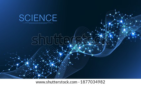 Scientific molecule background for medicine, science, technology, chemistry. Wallpaper or banner with a DNA molecules, DNA digital, sequence, code structure. Vector illustration