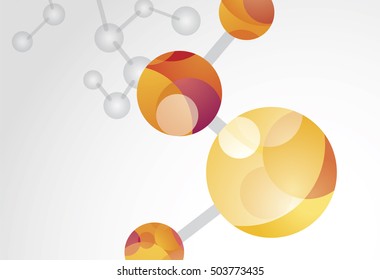 Scientific molecules showing bonded molecular structure and chemical compounds with orange and red