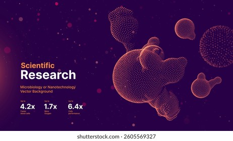 Scientific Nanoparticle or Microbiology Cell Structure Visualization Made of Glowing Dots on Dark Background, Ideal for Research and Innovation Concepts. Vector Illustration.