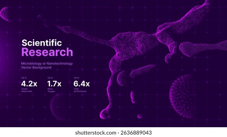 Scientific Nanoparticle or Microbiology Cell Structure Visualization Made of Glowing Dots on Dark Background, Ideal for Research and Innovation Concepts. Vector Illustration.