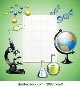 Scientific objects with paper vector background 