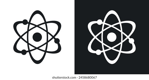 Scientific Orbit Icon Set. Atomic model vector symbol. Nuclear particle and orbit sign. Atomic interaction icon.