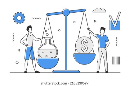 Scientific Pharmaceutical Research. Biomedical Analysis For Pharma Products Vector Monocolor Illustration