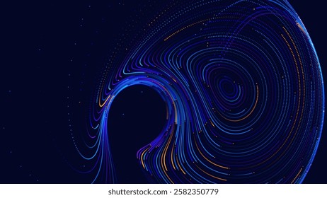 Scientific Physics Research Background. Abstract Science Blue Lines and Dots Particles Fractal Backdrop. Quantum Mechanics Chaos. Vector Illustration.