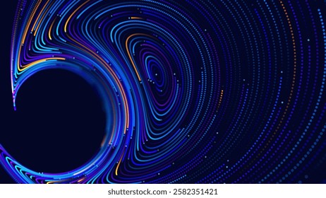 Scientific Physics Research Background. Abstract Science Blue Lines and Dots Particles Fractal Backdrop. Quantum Mechanics Chaos. Vector Illustration.