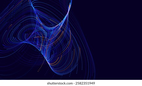 Scientific Physics Research Background. Abstract Science Blue Lines and Dots Particles Fractal Backdrop. Quantum Mechanics Chaos. Vector Illustration.