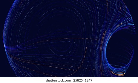 Scientific Physics Research Background. Abstract Science Blue Lines and Dots Particles Fractal Backdrop. Quantum Mechanics Chaos. Vector Illustration.