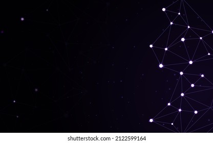 Scientific polygon pattern in purple color. Violet plexus line concept background with geometric particle structure.
