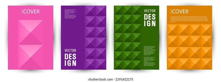 Scientific publication cover layout bundle A4 design. Bauhaus style cool front page template bundle vector. Mosaic geometric shapes pattern vertical card design