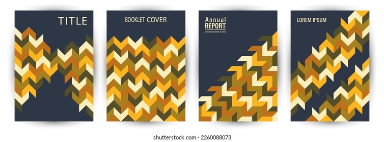 Scientific publication cover layout set A4 design. Bauhaus style modern certificate mockup set Eps10. Tile geometric shapes theme vertical cover design