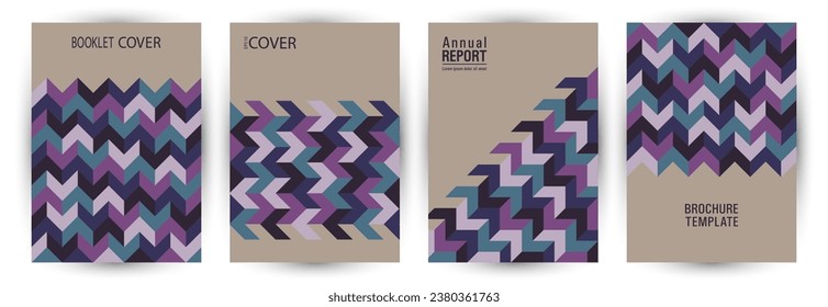 Scientific publication cover page mokup set geometric design. Minimalist style cool poster mockup set vector. Mosaic geometric elements structure A4 card design