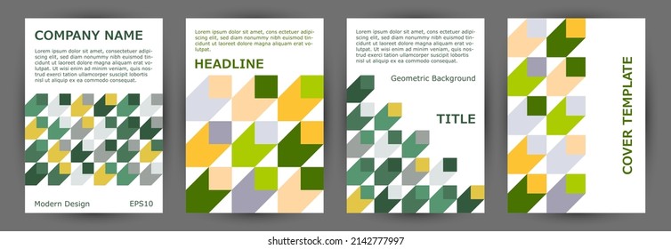 Diseño geométrico de la colección de diseño de página principal de la publicación científica. Vector de colección de simulación de diario premium de estilo minimalista. Diseño de la cubierta A4 de los elementos geométricos de mosaico
